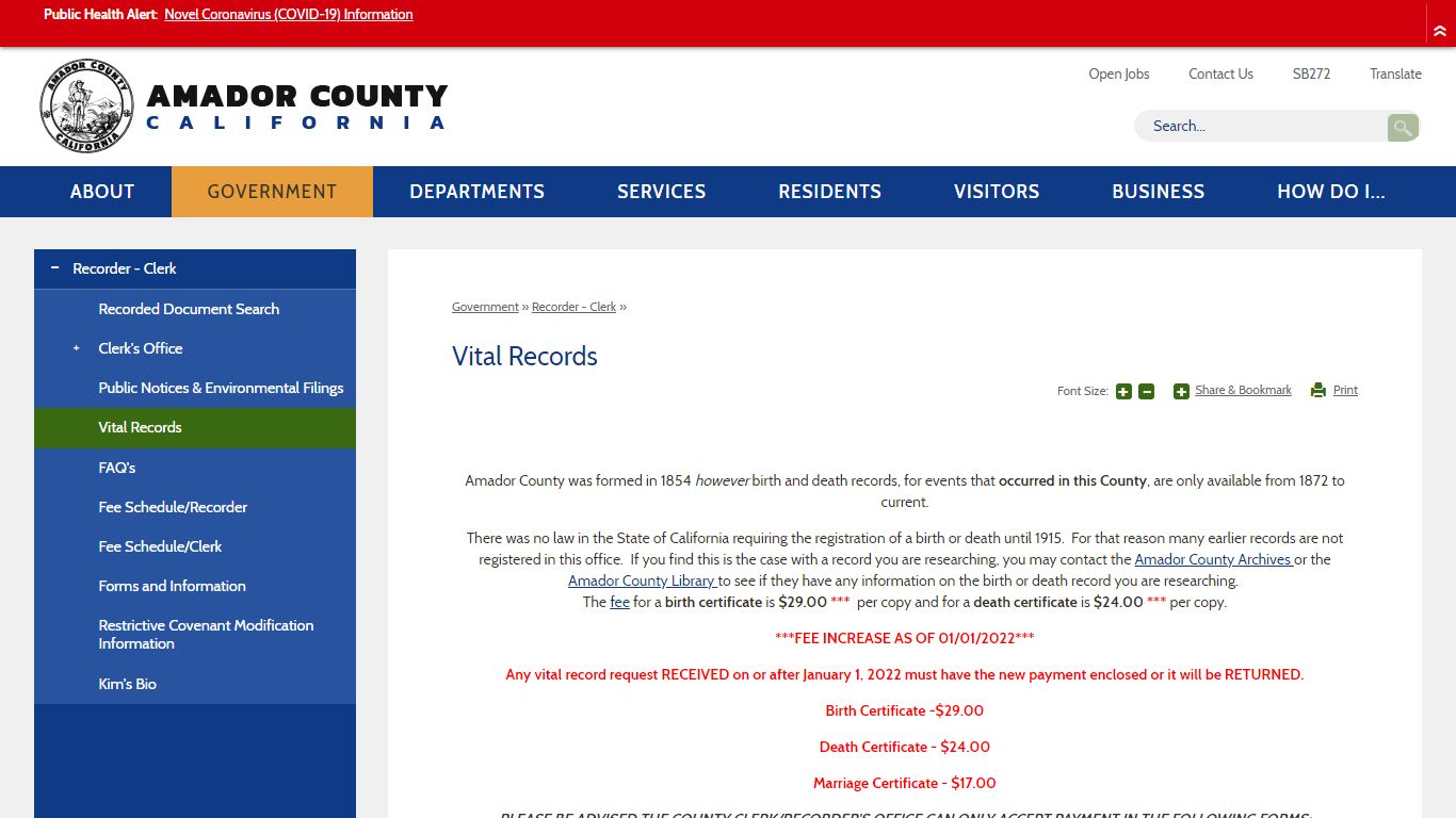 Vital Records | Amador County