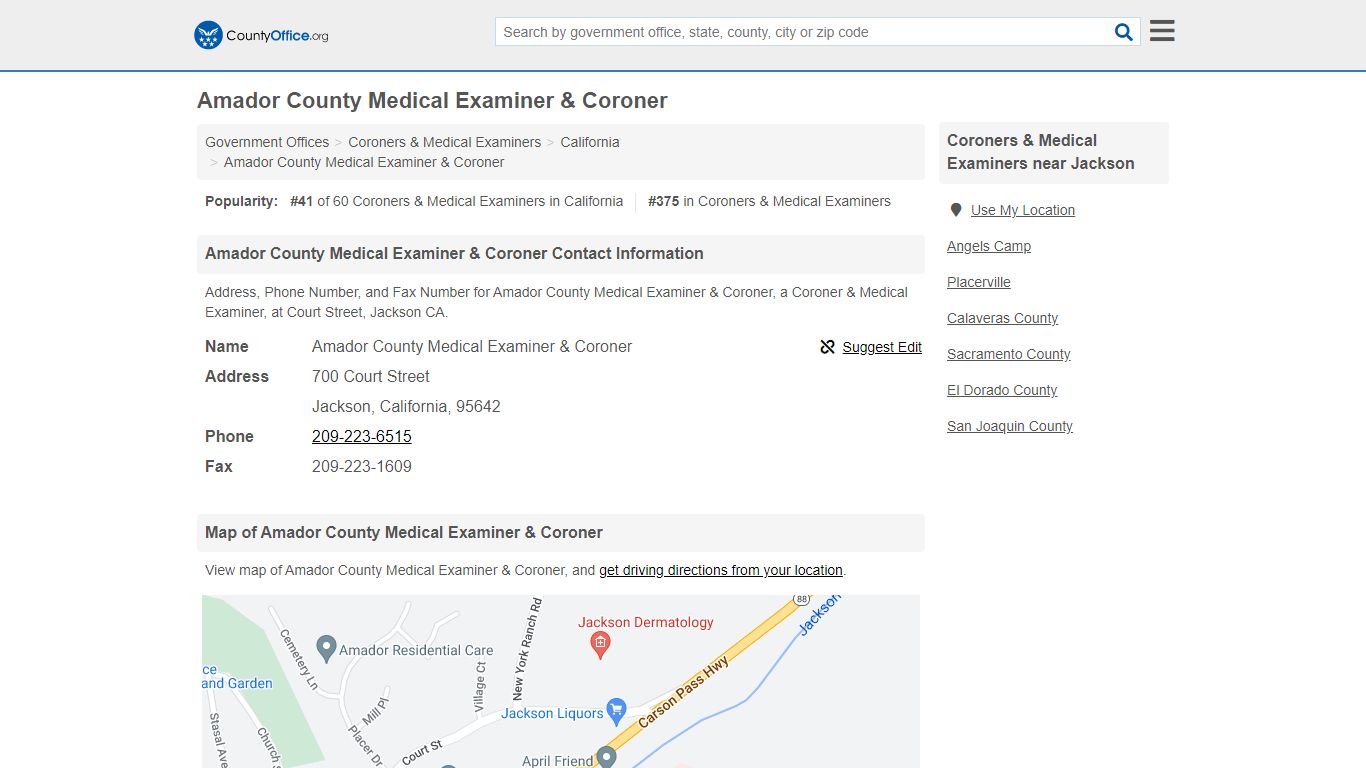 Amador County Medical Examiner & Coroner - Jackson, CA ...