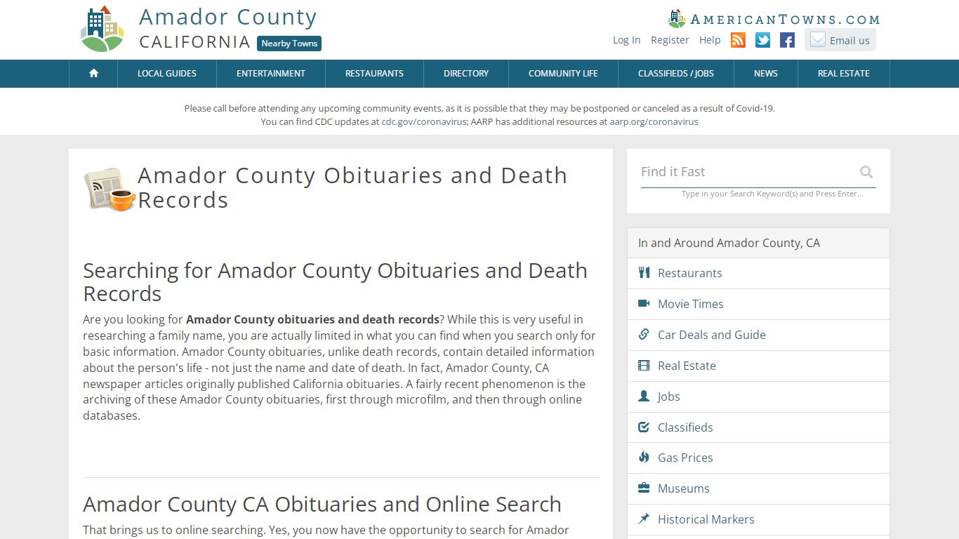 Obituaries Amador County CA - Amador County Death Records